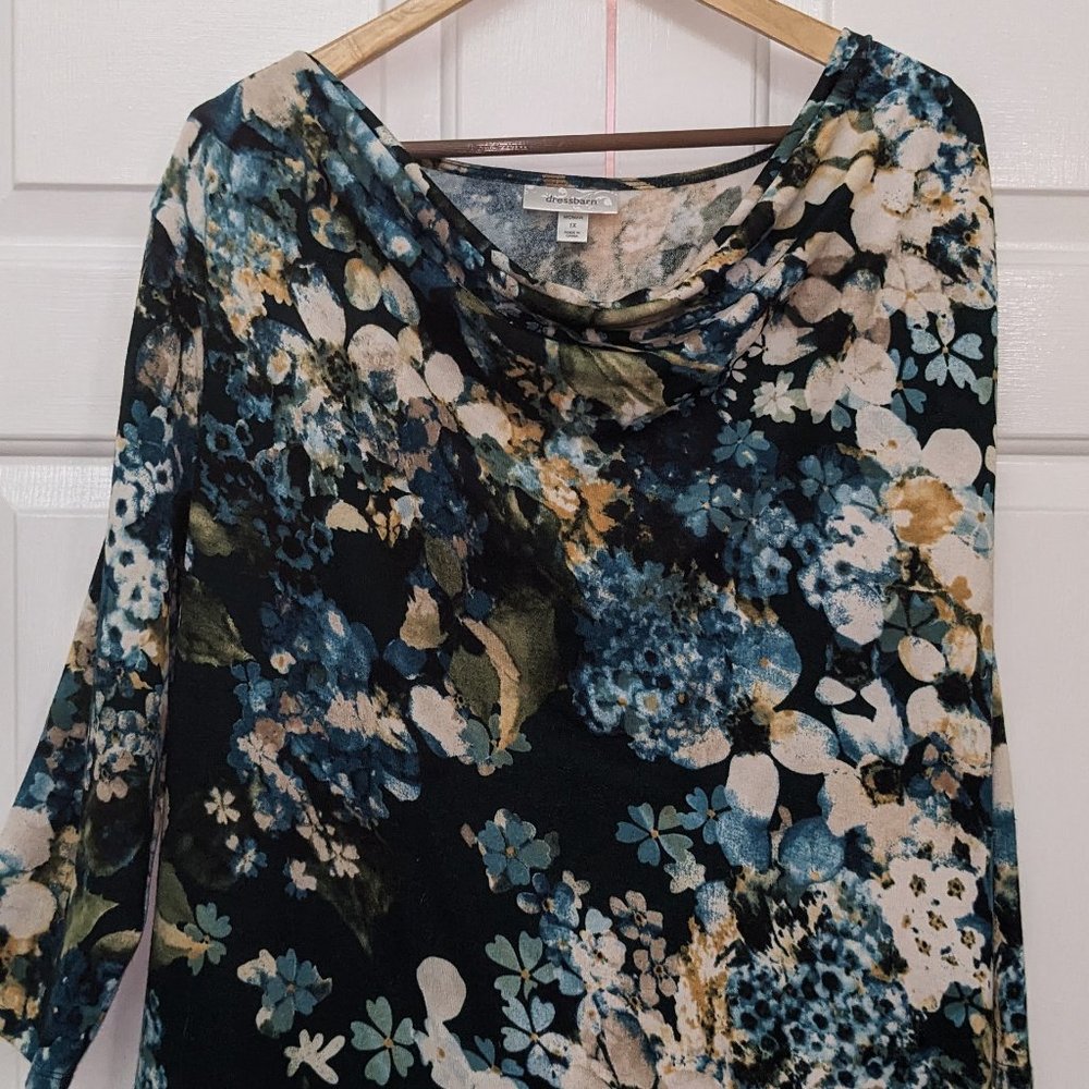 Dressbarn Floral Blouse Lightweight Sweater 3/4 Sleeves 1x